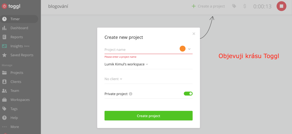 Online nástroje - Toggl