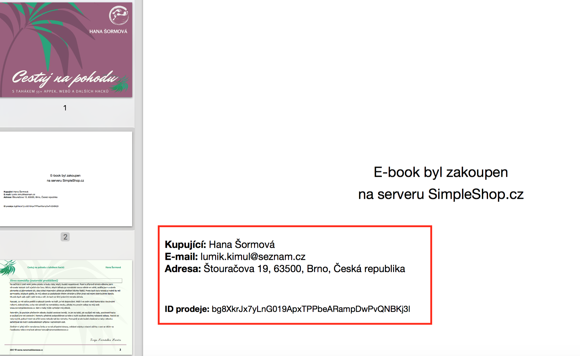 Ukázka jak simpleShop zabezpečuje eBook