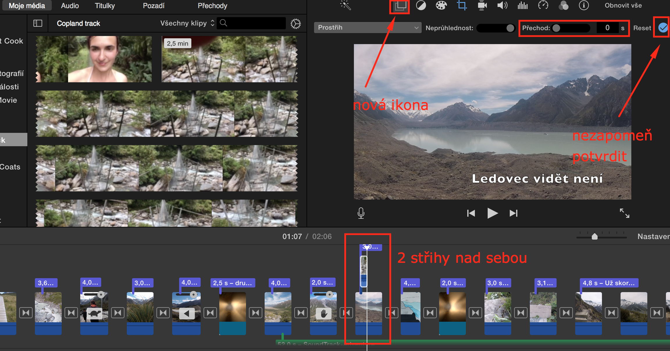 Jak se prolnou dvě scény v&nbsp;iMovie